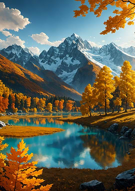 Autumn Mountain Lake River Landscape