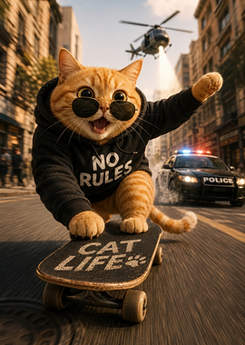 Cool Cat Skateboarding in City Chase