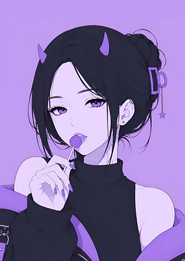 Anime Girl with Purple Horns
