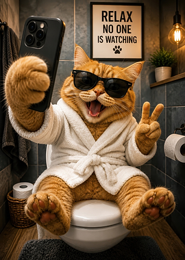 Cool Cat Taking a Bathroom Selfie