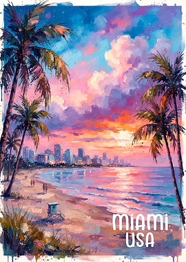 Miami Beach Sunset Painting