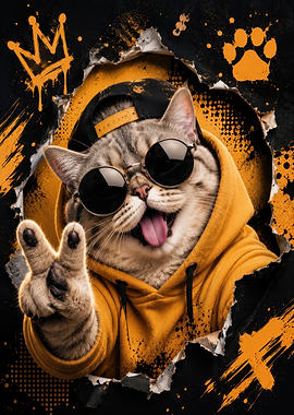 Cool Cat in Yellow Hoodie