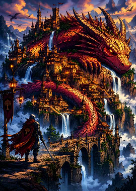 Knight and the Mountain Draigon