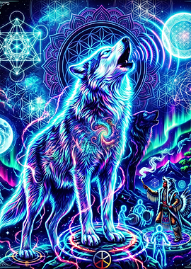 Neon Psychedelic Wolf Spirit Art