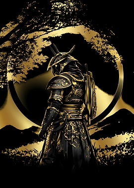Golden Samurai Warrior Silhouette