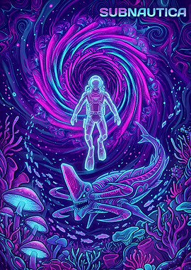 Subnautica Neon Underwater Adventure Poster