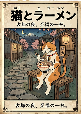 Cat Eating Ramen in Japan