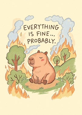 Capybara Everything Is Fine... Probably Illustration