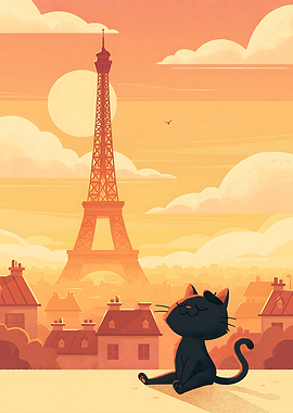 Black Cat in Paris Sunset