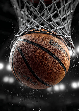 Basketball Swishing Through the Net