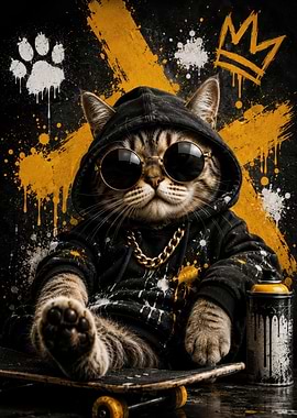 Cool Streetwear Cat with Skateboard