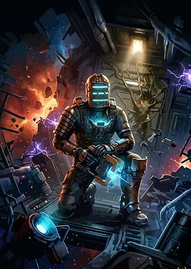 Isaac Clarke Kneeling in Dead Space