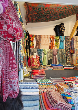 Colorful Textile Market Stall Display