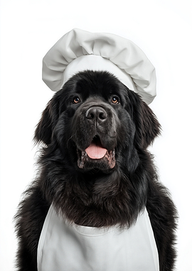 Newfoundland Dog Dressed as a Chef