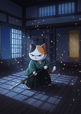 Calico Cat Samurai Warrior