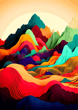 Vibrant Abstract Mountain Landscape