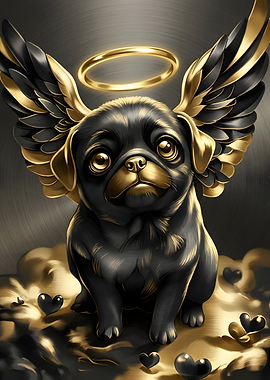 Golden Angel Pug with Wings