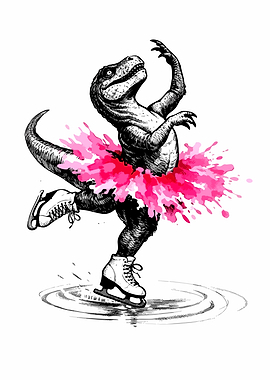 Dinosaur Ice Skating in Pink Tutu