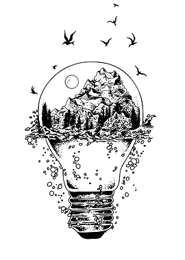 Mountain Landscape Inside a Lightbulb