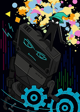 Inscryption Wizard Standing on Robot Illustration