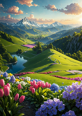 Vibrant Alpine Meadow with Spring Flowers