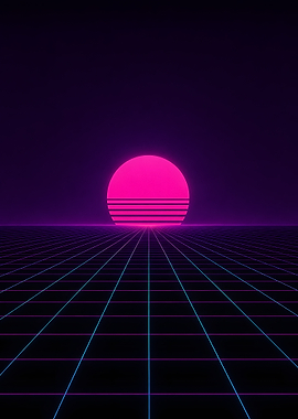Retro Synthwave Neon Grid Sunset