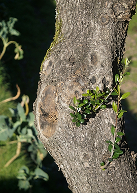 Olive Tree Trunk with New Growth
