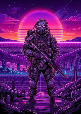 Synthwave Soldier in Neon City