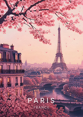 Paris Eiffel Tower Cherry Blossom View