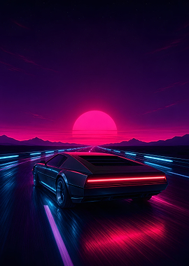 Retro Synthwave Supercar Midnight Drive