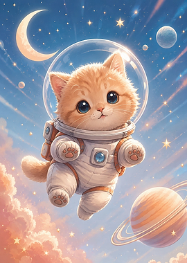 Cute Kitten Astronaut in Space