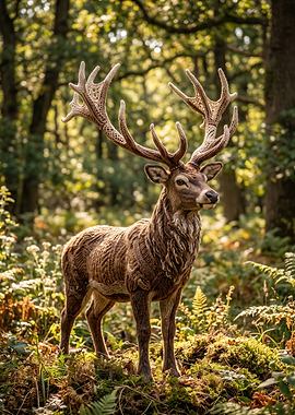 Crocheted Deer in Forest Setting