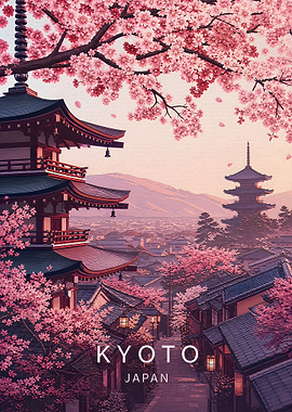 Kyoto Japan Cherry Blossom Travel Poster