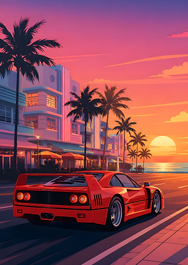 Ferrari F40 in Miami Sunset