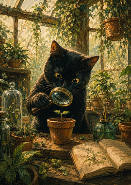 Curious Black Cat Botanist