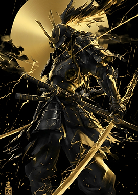 Golden Samurai Warrior in Black Armor
