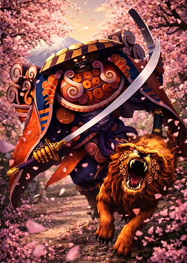 Samurai Warrior with Lion Companion