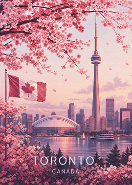 Toronto Skyline with Cherry Blossoms