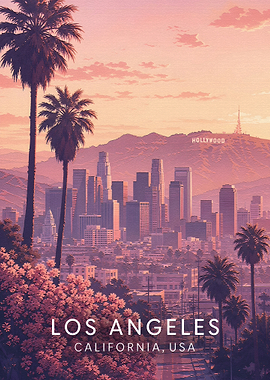 Los Angeles Sunset Cityscape Poster