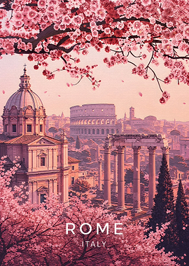 Rome Italy Cherry Blossom Travel Poster