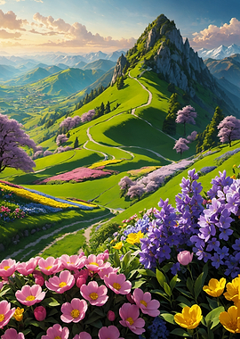 Flower Hills Spring Mountain Landscape Nature