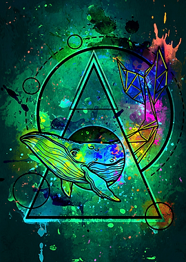 Abstract Watercolor Whale Geometric Art