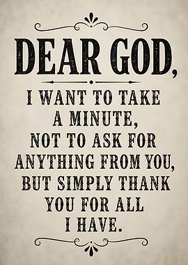Dear God Inspirational Gratitude grateful blessed Quote Wall Art