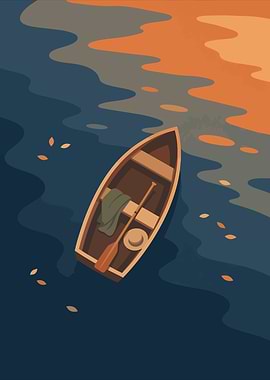 Minimalist Boat on Sunset Lake Waters Art
