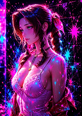 Neon Splatter Anime Girl Portrait