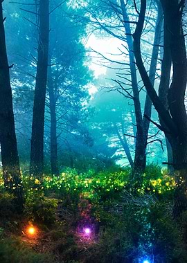Enchanted Forest with Glowing Lights