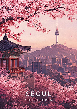 Seoul South Korea Cherry Blossom Poster
