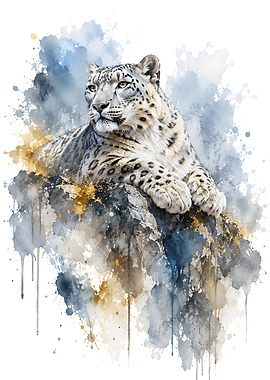 Watercolor Snow Leopard Portrait