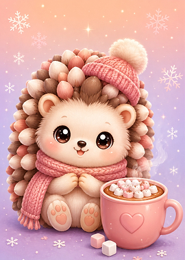 Cute Hedgehog with Hot Cocoa
