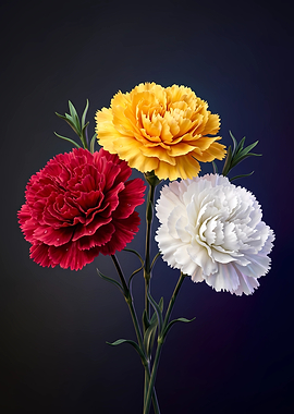 Three Vibrant Carnations Bouquet